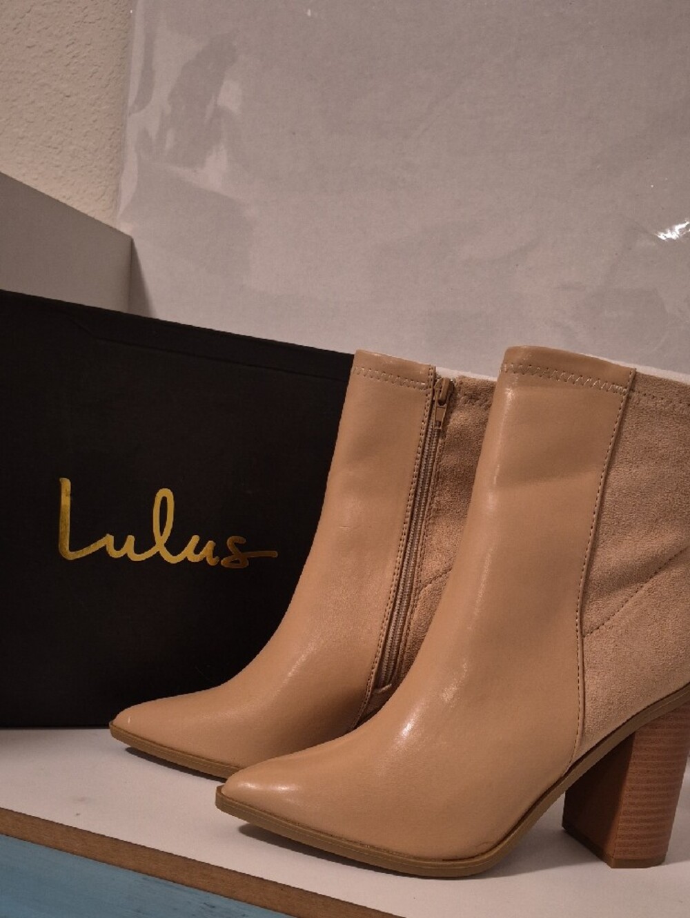 Lulu's Beige Pointed-Toe Ankle Booties